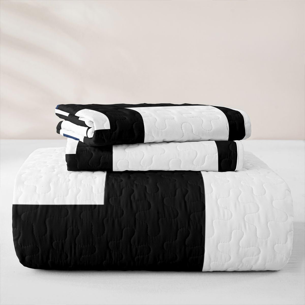 Erosebridal Black and White Striped Quilt Twin Abstract Square Quilt Set for Kids Teens Adult Modern Geometric Stripes Bold Lines Quilted Bedspread Minimalist Stylish Plaids Coverlet with 1 Pillowcase