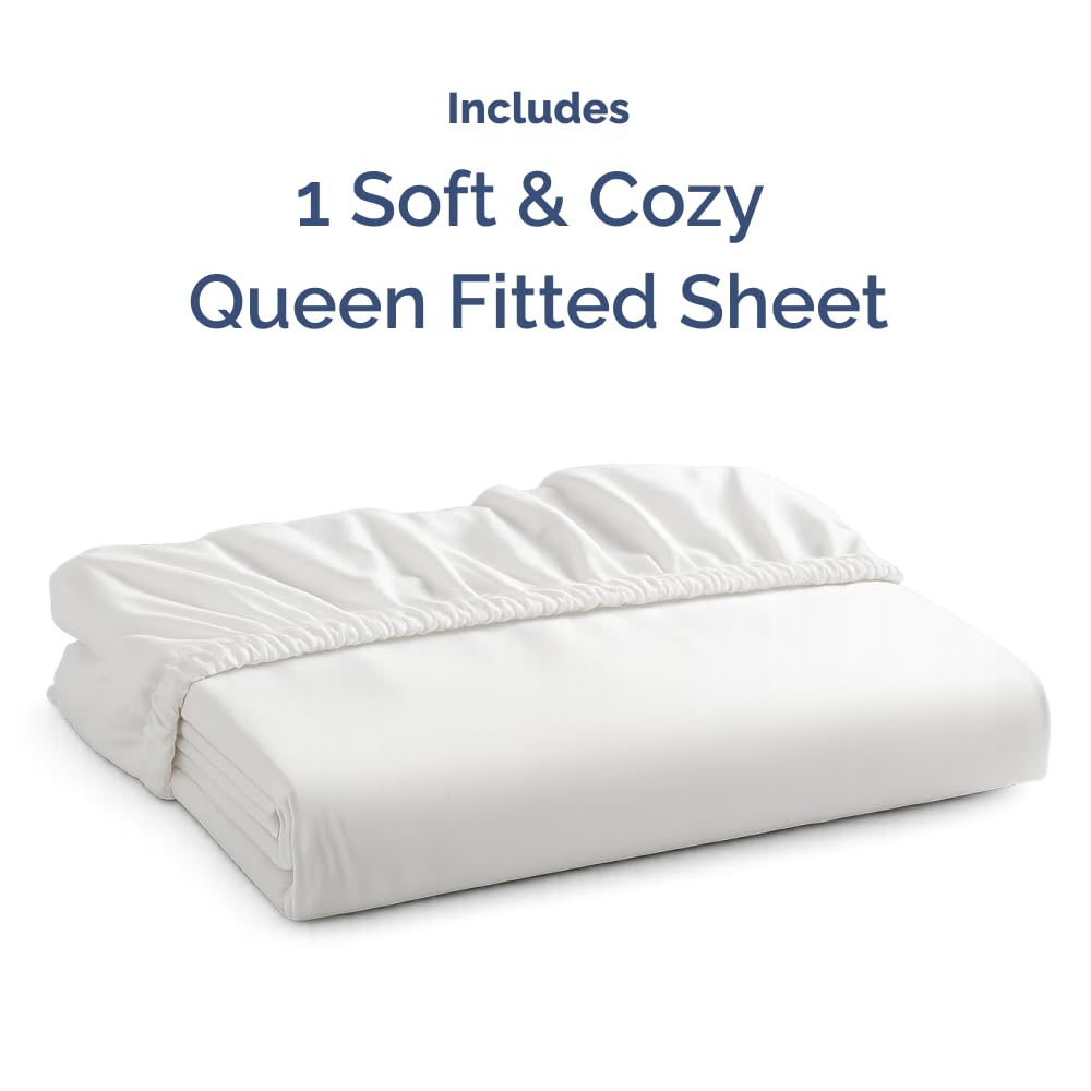 Queen Fitted Bed Sheet - Bottom Single Fitted Sheet Only - Ultra-Soft Hotel Luxury Bedding w/ 8-16 Inch Deep Pockets - Breathable, Cooling & Wrinkle Free - Easy-Care, Fade & Shrink Resistant - White
