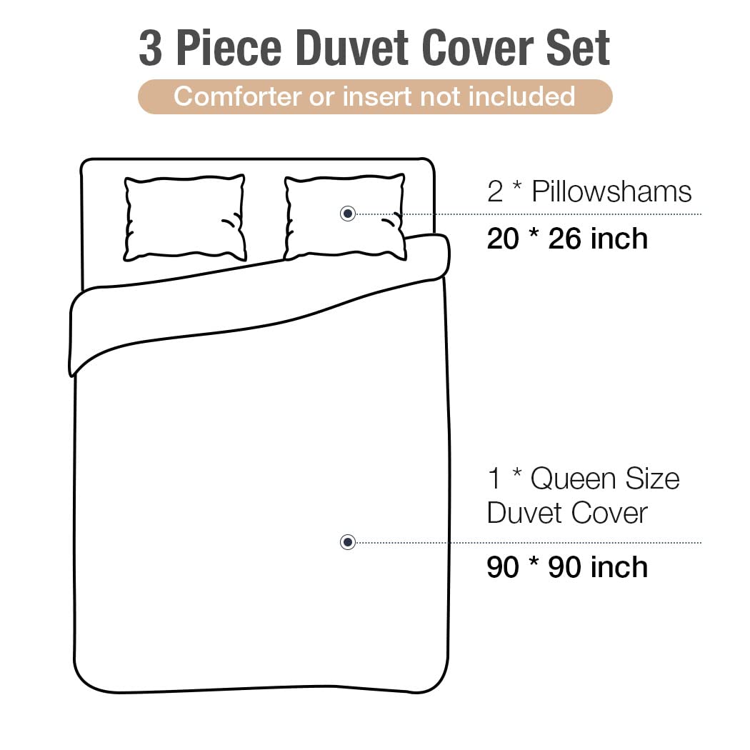 Lekesky Boho Queen Size Duvet Cover Set, Boho Blue Retro Comforter Cover Queen Size Floral Striped Printed, Luxury Soft Microfiber Bedding Set with Zipper Ties