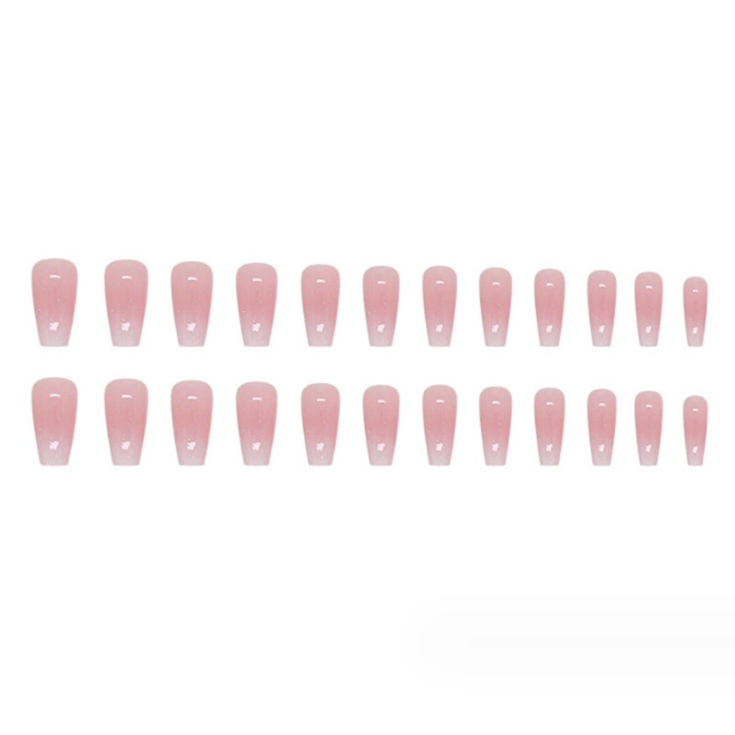 YoYoee Long Coffin False Nails Pink Gradient Press on Nails Glitter Fake Nails Full Cover Stick on Nails for Women and Girls 24PCS