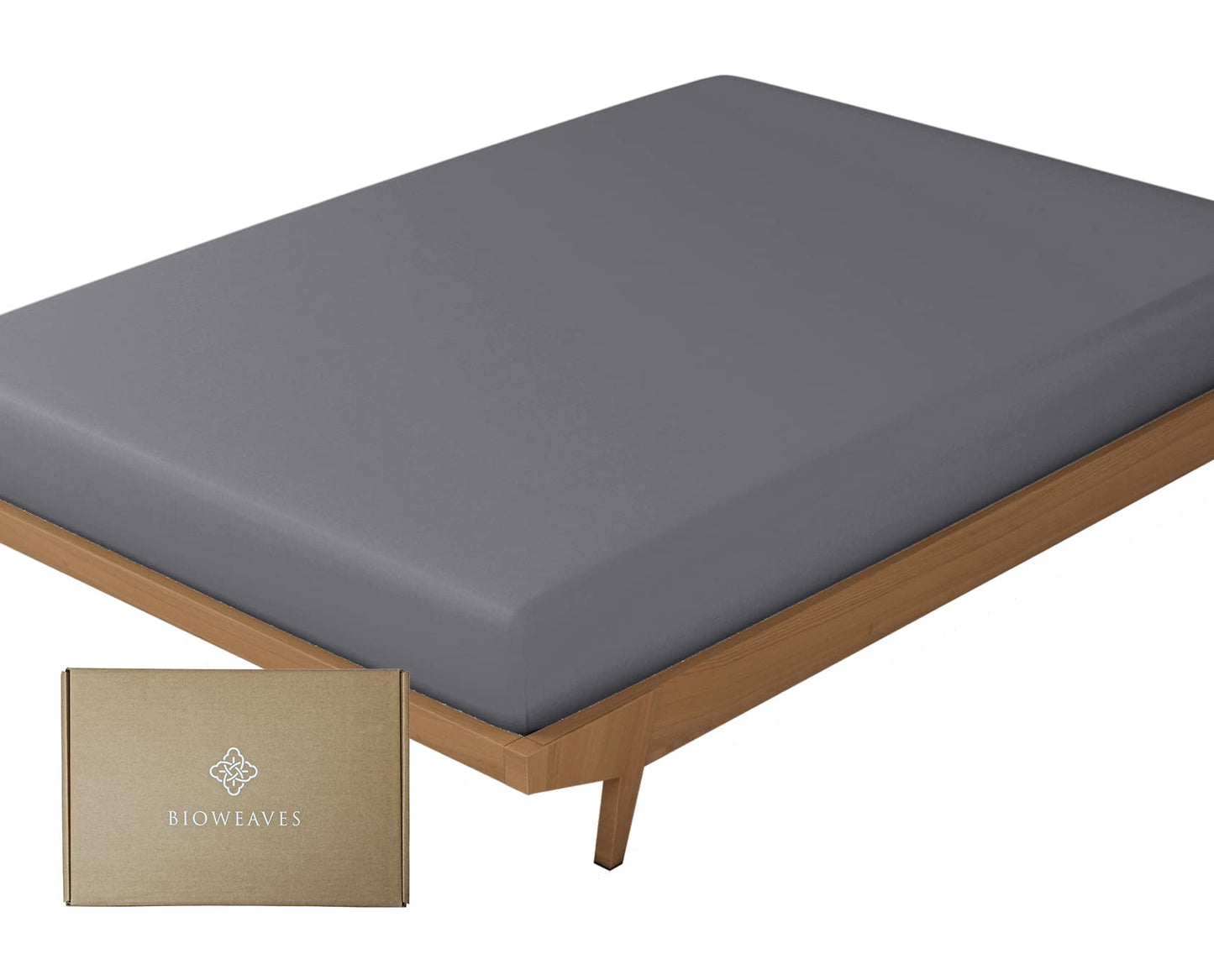 Bioweaves 100% Organic Cotton 1 Fitted Sheet Queen Size Only | 300 Thread Count Sateen Weave GOTS Certified with Deep Pocket - Gray
