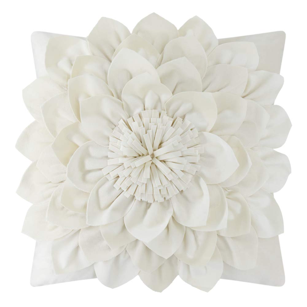 OiseauVoler Decorative Throw Pillow Covers Cream White Floral 18 x 18 Inch