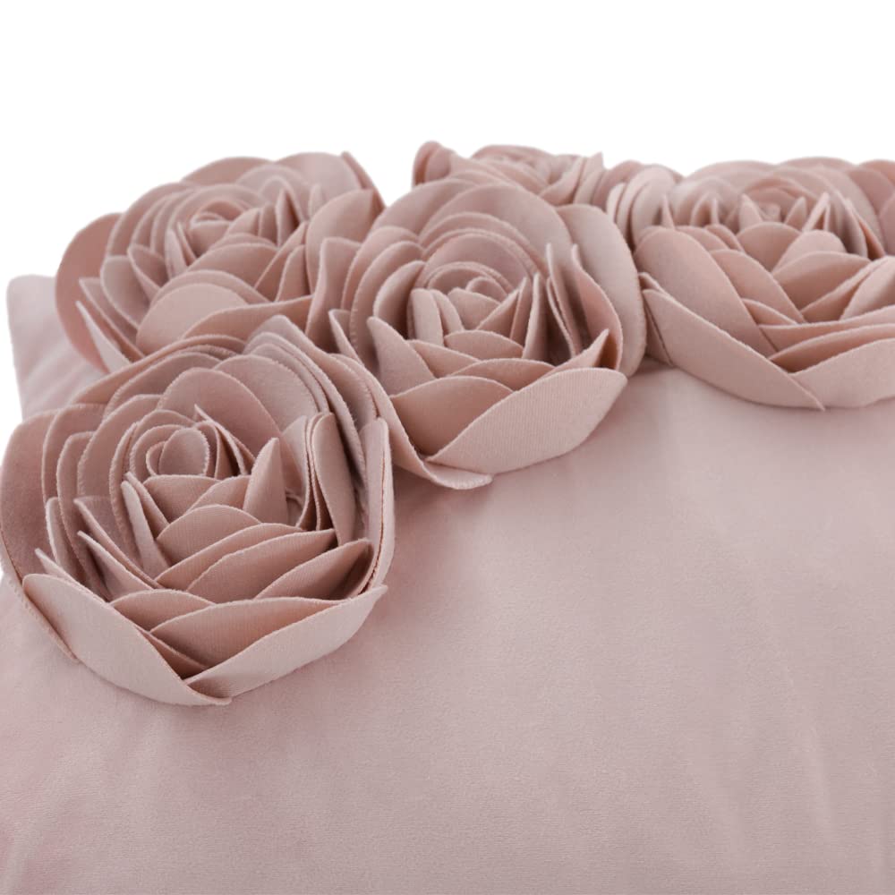 JWH 3D Flower Throw Pillow Cover Decorative Handmade Floral Pillow Case Soft Velvet Pillowcase Lumbar Cushion for Bed Living Room Chair Couch Decor Shams 12x20 Inch Rose Gold