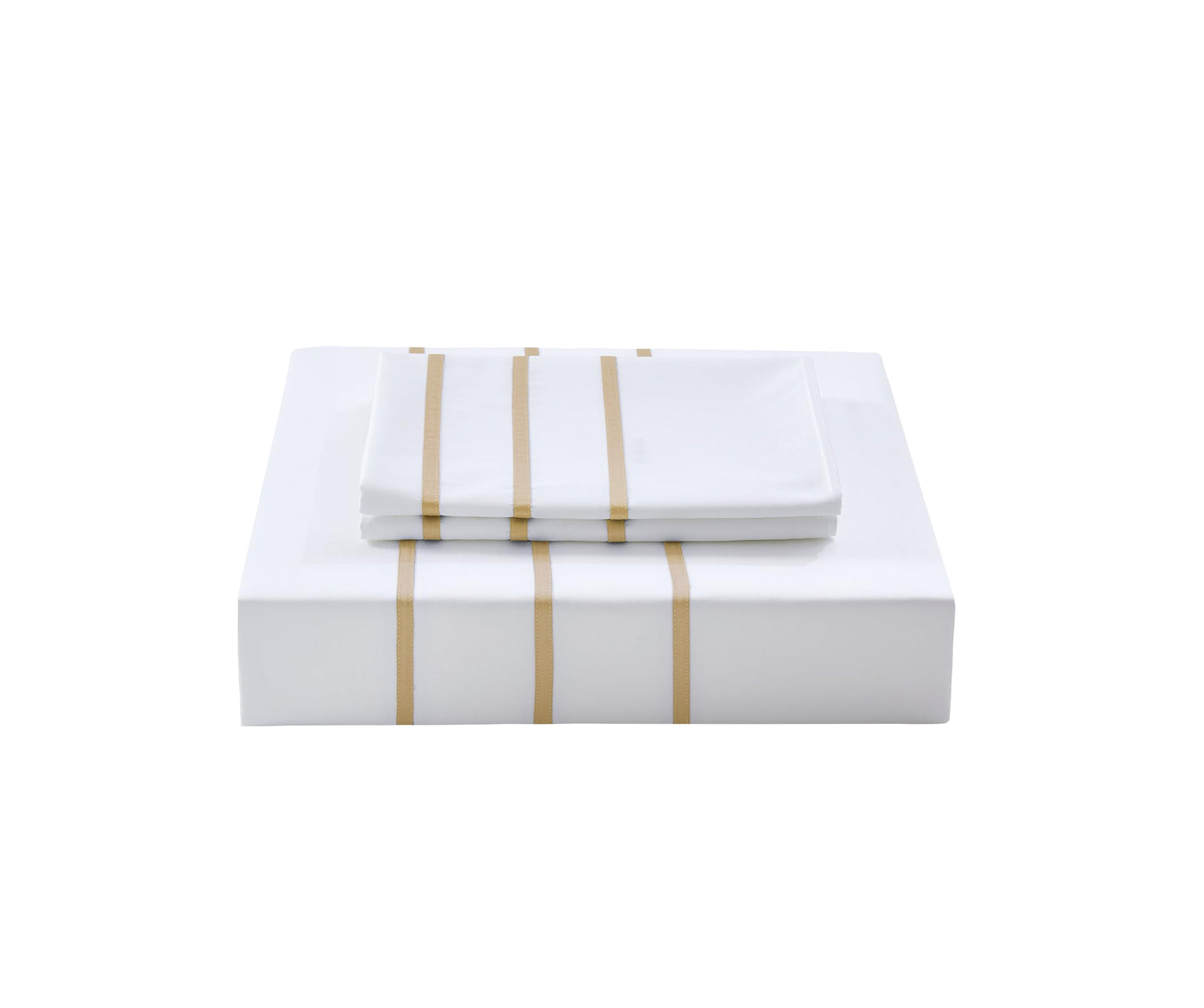 MengBoo Duvet Cover Set 3 pcs(1 Duvet Cover+2 Pillowcases) 100% Cotton Sateen Woven Hidden Zipper Closure (White Beige, Queen)