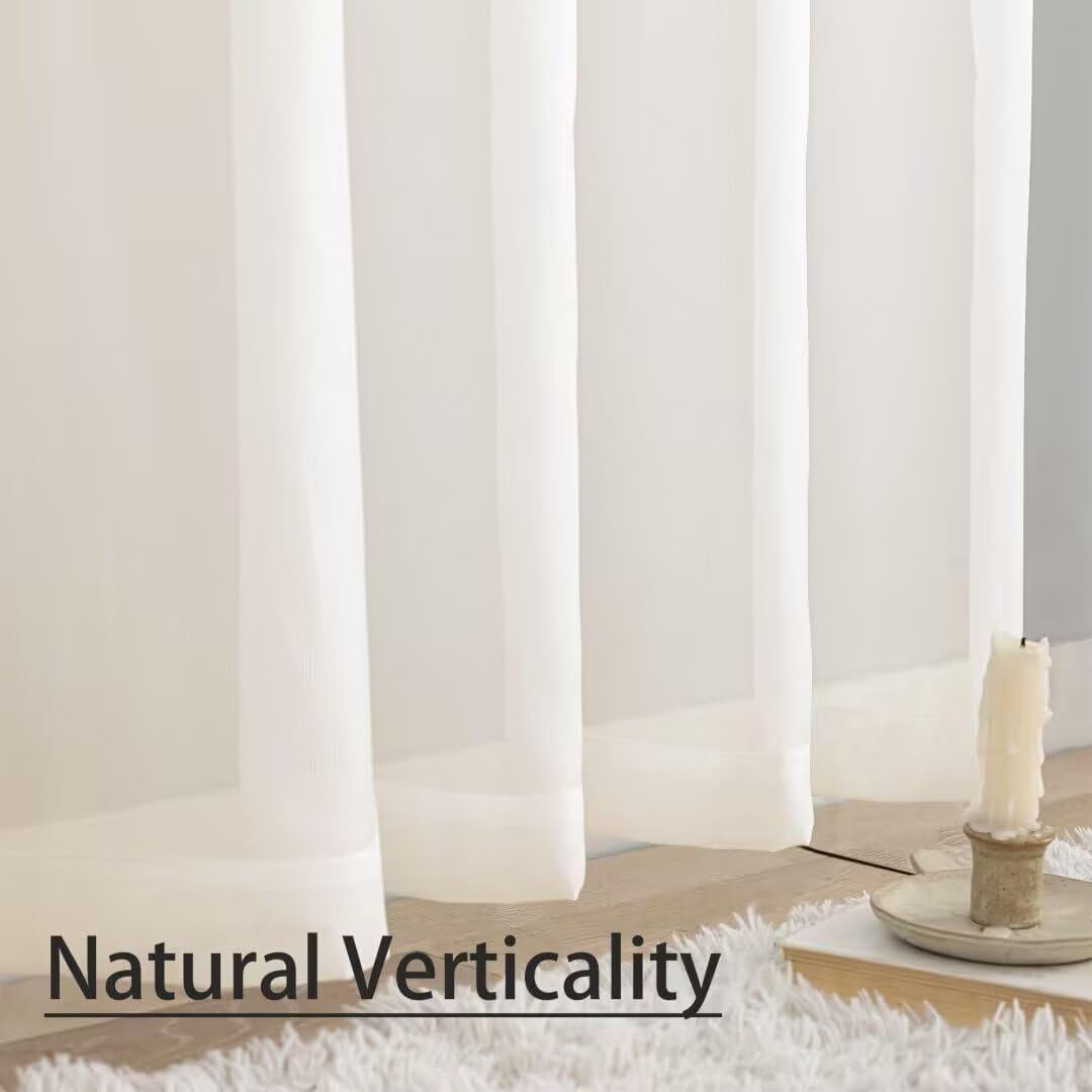 Karseteli Semi Voile Sheer Curtains 63 Inches Long 2 Panels Rod Pocket Window Treatment for Living Room Bedroom Dining Room(Ivory 70" W x 63" L)