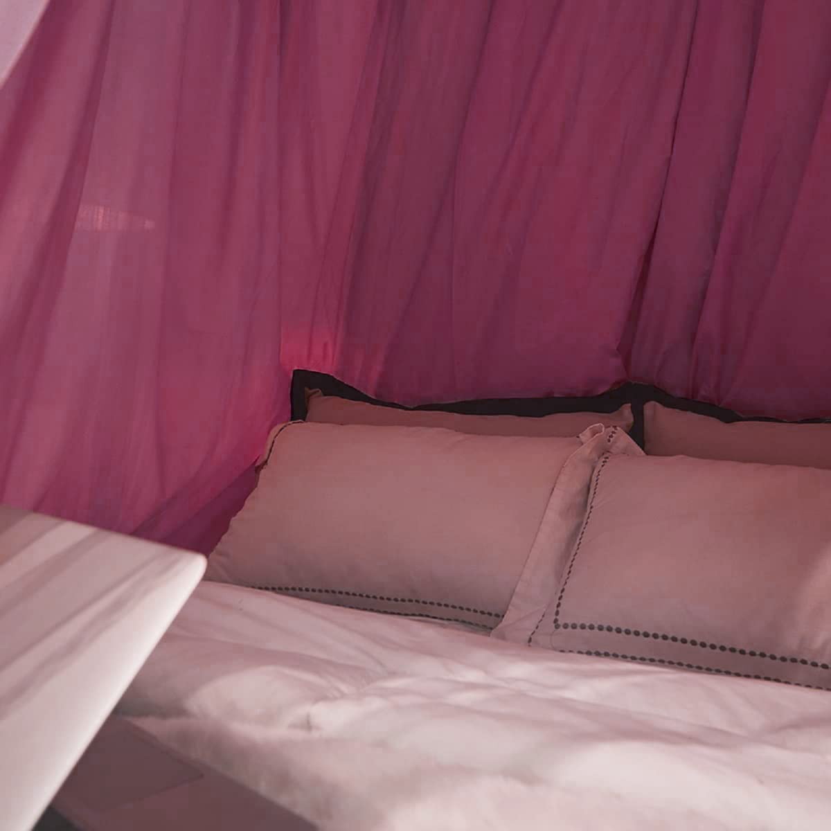 Kertnic Luxurious Bed Canopy for Girls & Adults - Double Layer Princess Canopy with Lace, Round Dome Mosquito Netting for Queen/King Bed Tent (Purple)