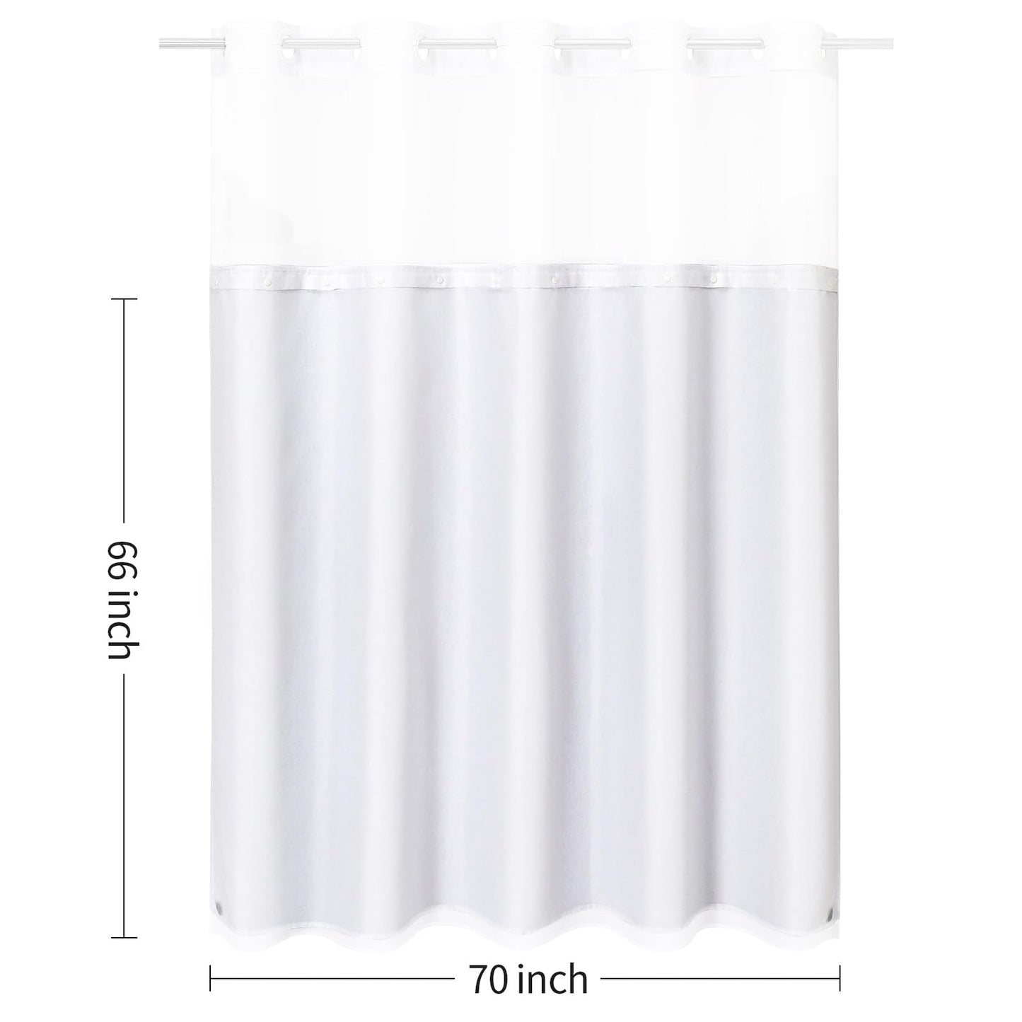 Litabel White Fabric Snap-in Shower Curtain Liner Replacement, 70W x 66H Waterproof Removable Liner for No Hook Shower Curtains with Snap in Liner, Soft Cloth & Hotel Quality, Machine Washable
