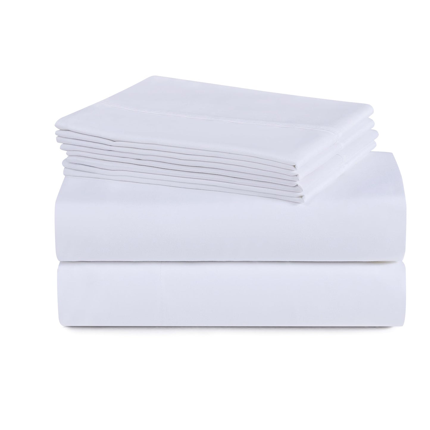 6 Piece Queen Sheet Set with Corner Straps - Soft Queen White Sheets with Built in Sheet Straps Elastic Corners - Wrinkle-Free, Breathable, Deep Pockets - 4 Pillowcases, 1 Fitted Sheet, 1 Flat