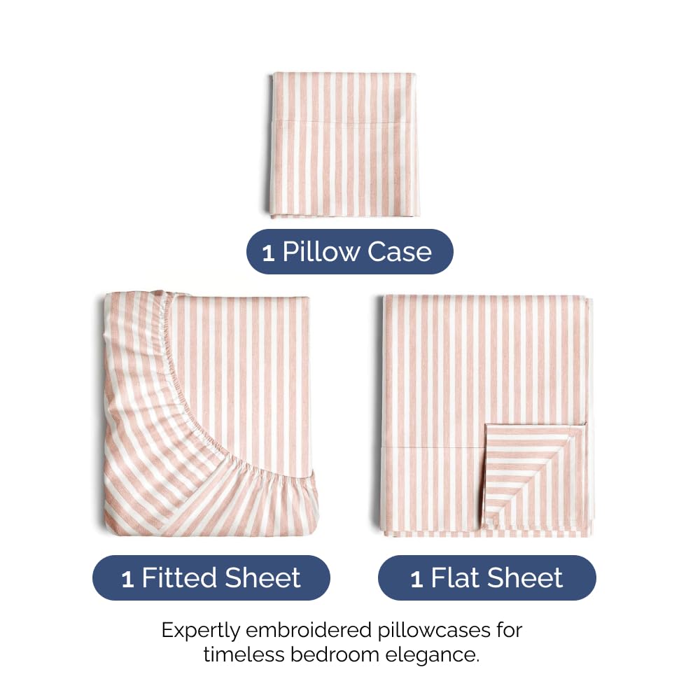 Twin Size 3 Piece Sheet Set - Ultra Soft & Cooling Bed Sheets - Fits 8 Inch to 16 inch Mattress - Wrinkle & Fade Resistant with Deep Pockets - Breathable, Comfy Hotel Luxury Bedding - Blush Stripes