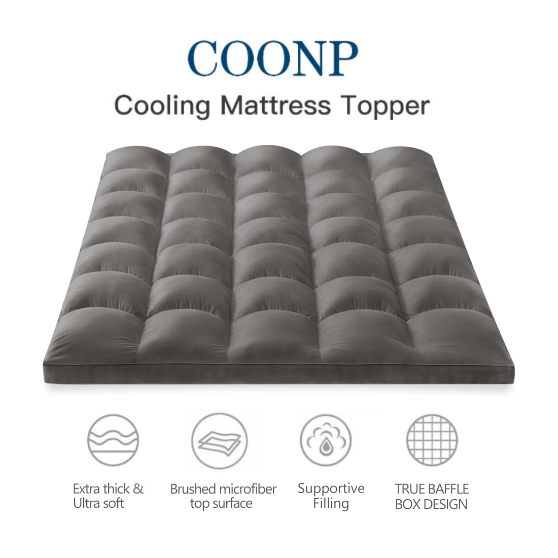 COONP Queen Mattress Topper, Extra Thick Pillowtop, Cooling Plush Mattress Pad Cover Bed Topper Protector with 8-21 Inch Deep Pocket (Grey, Queen)