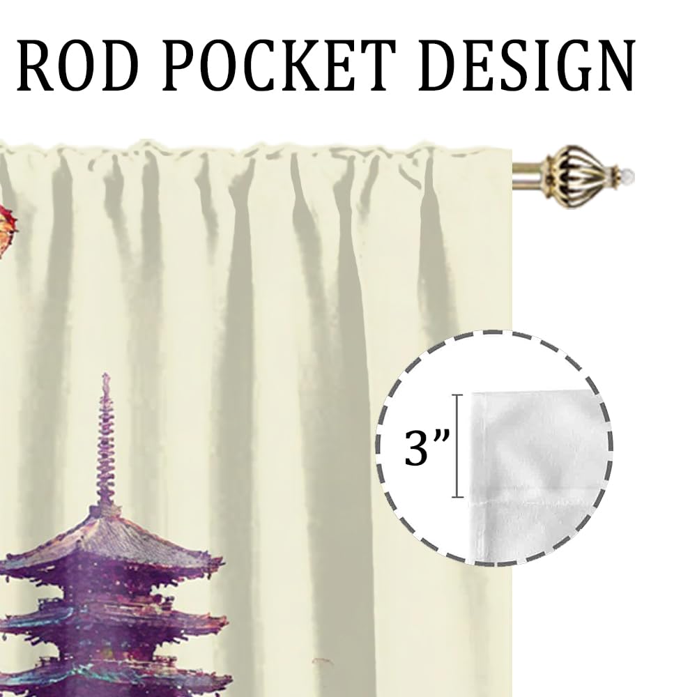 XSUPFLYM Fantasy Retro Japanese Geisha Window Thermal Curtain for Living Room Beautiful Ink Painting Japanese Plant Cherry Blossom Blackout Curtains for Bedroom 2 Panels Each 21" W x 45" L