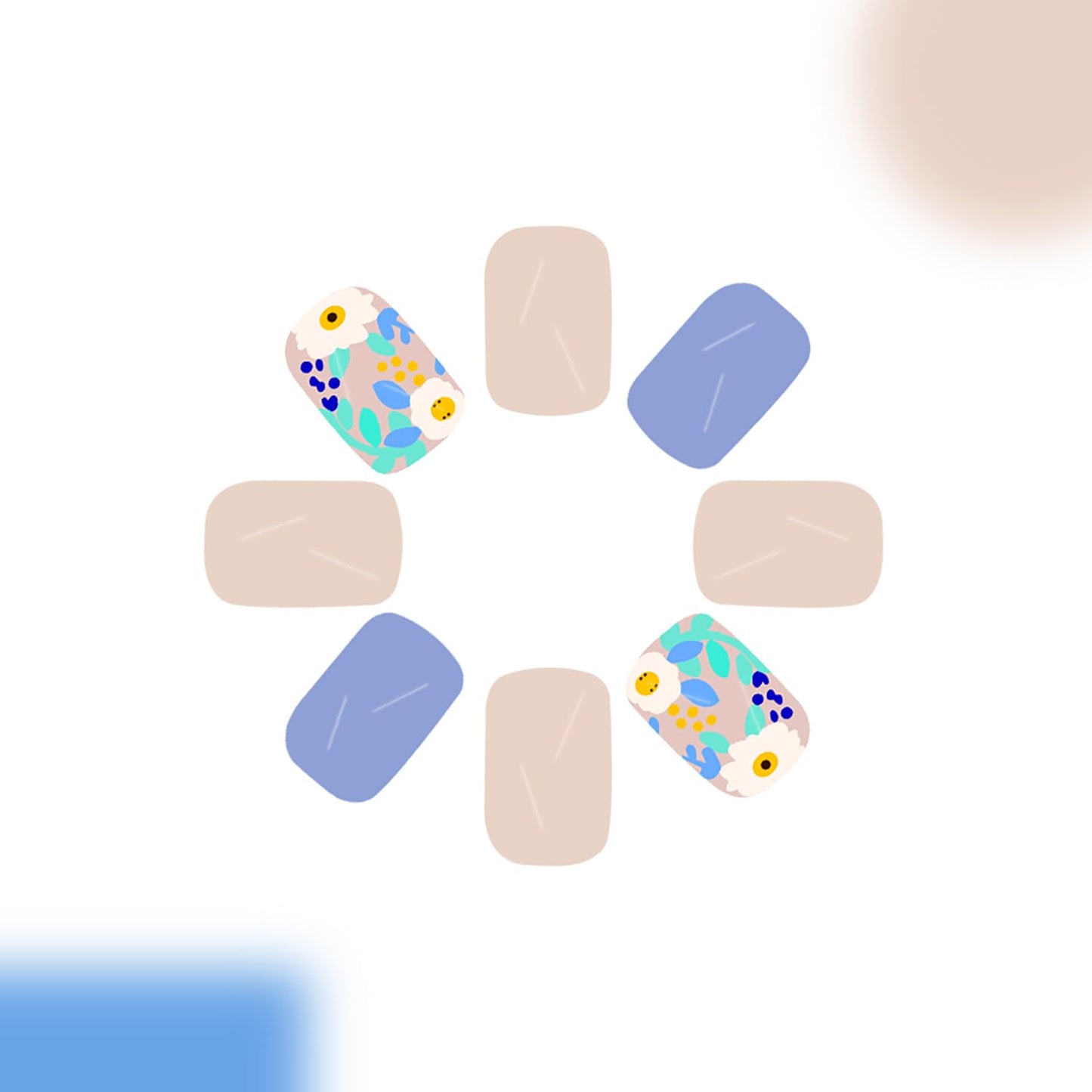 Flower Press On Nails Short Square Fake Nails Blue Spring False Nails With Cute Flowers Designs Artificial Acryluc Glue On Nails Short Full Cover Stick On Nails Press Ons For Women Girls