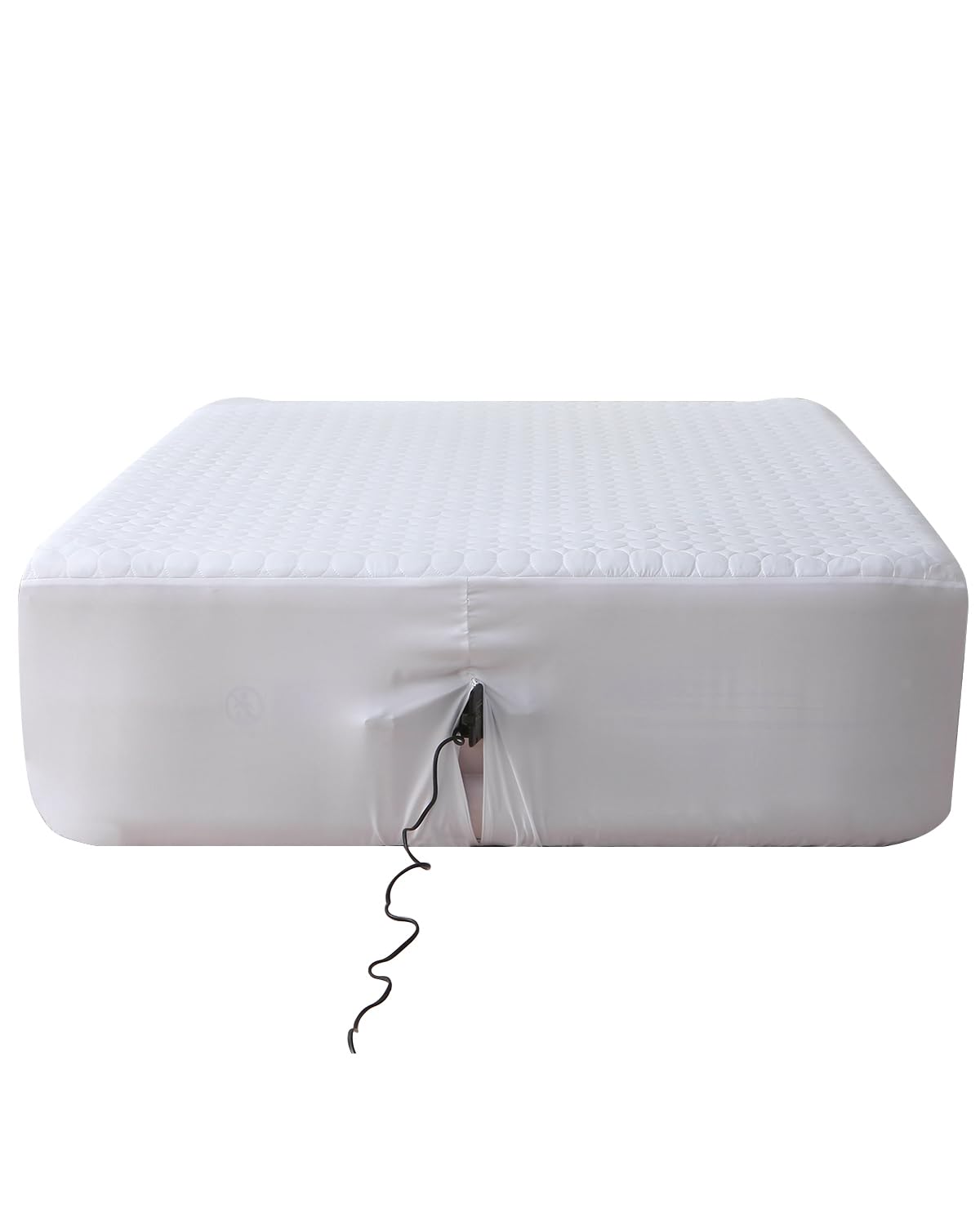 Bedecor Queen Quilted Air Mattress Pad with Pump Access Zipper,Air Bed Protector Cover, Deep Pocket Fits 18-24 Inch Blow Up Beds, Quiet & Breathable,White Oval