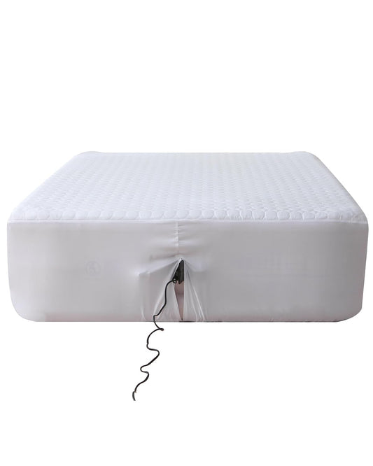 Bedecor Queen Quilted Air Mattress Pad with Pump Access Zipper,Air Bed Protector Cover, Deep Pocket Fits 18-24 Inch Blow Up Beds, Quiet & Breathable,White Oval
