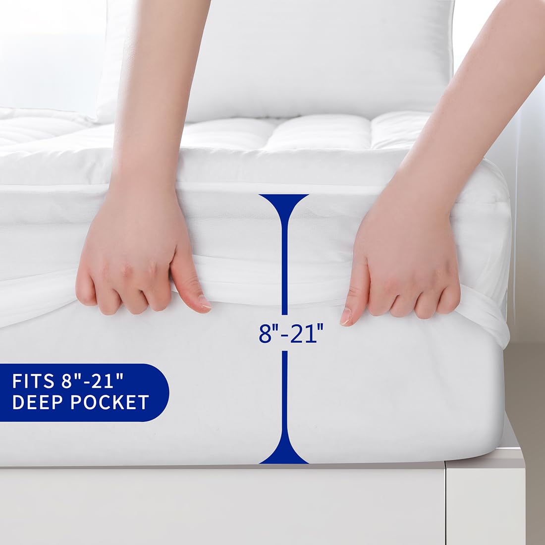 GERHOME Twin XL Size Quilted Fitted Mattress Pad Cover with Deep Pocket Fitted 8" - 21", Ultra Soft and Comfortable, Breathable (White, Twin XL)