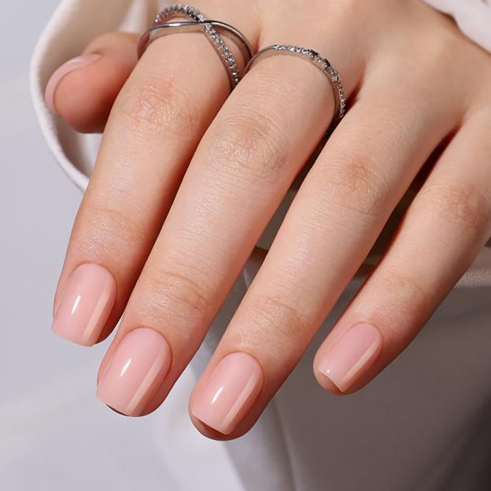 Mivota Square Short Press On Nails Pink – 30PCS Glossy Nude Pink Acrylic Fake Nails with Glue, 15 Sizes Reusable Stick On Nails Kit with Tools for Women, Natural Look DIY Manicure Set