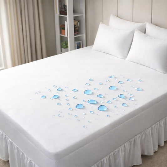 100% Waterproof Mattress Pads – Soft Polyester Surface with Full Elastic Skirt & Durable TPU Backing – Noiseless, Breathable, Washable Cover for Bed Protection (Queen)