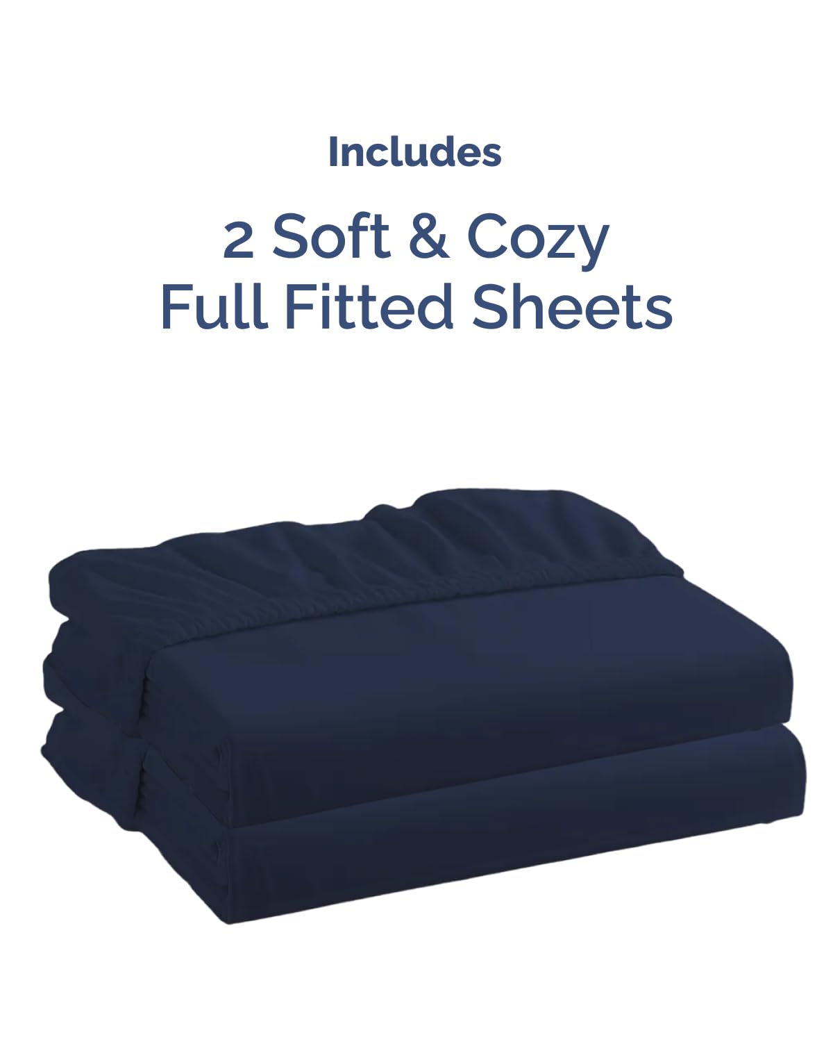 Full Size Fitted Bed Sheet - Pack of 2 Single Fitted Bottom Sheet Only - Fits Mattress Up to 16" Deep Pockets - Extra Soft, Breathable & Cooling - Hotel Quality, Shrink and Wrinkle Free - Navy Blue