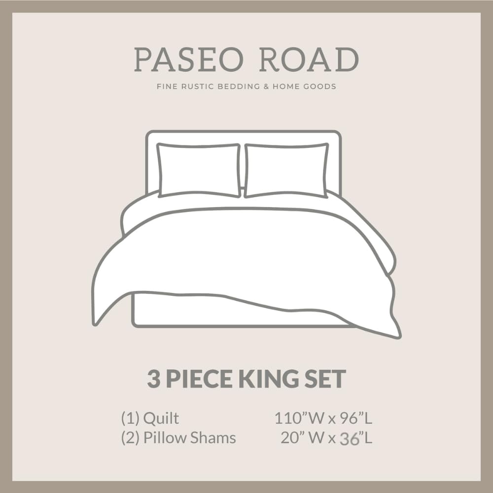 Paseo Road Desert Sage King Quilt Set, 3 Piece Rustic Western Bedding Set with Pillow Sham, Lightweight Reversible Cotton Quilt with Southwestern Aztec Pattern, Soft Breathable Cozy Boho Bedding