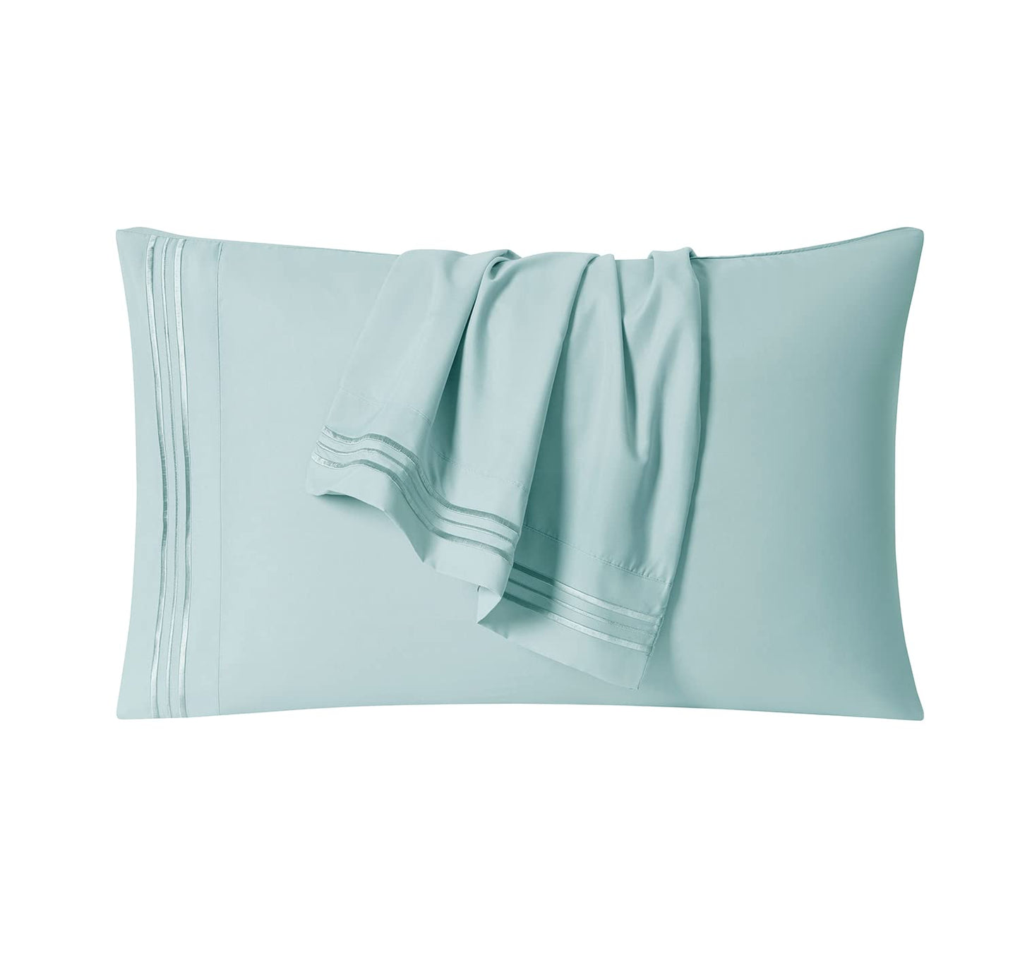 Clara Clark Bed Sheets, Premier 1800 Series 4 Piece Bed Sheet Set, Deep Pocket, Wrinkle, Fade, Stain Resistant, Luxury Soft Bedding Sheets & Pillowcases, Queen, Light Blue Aqua