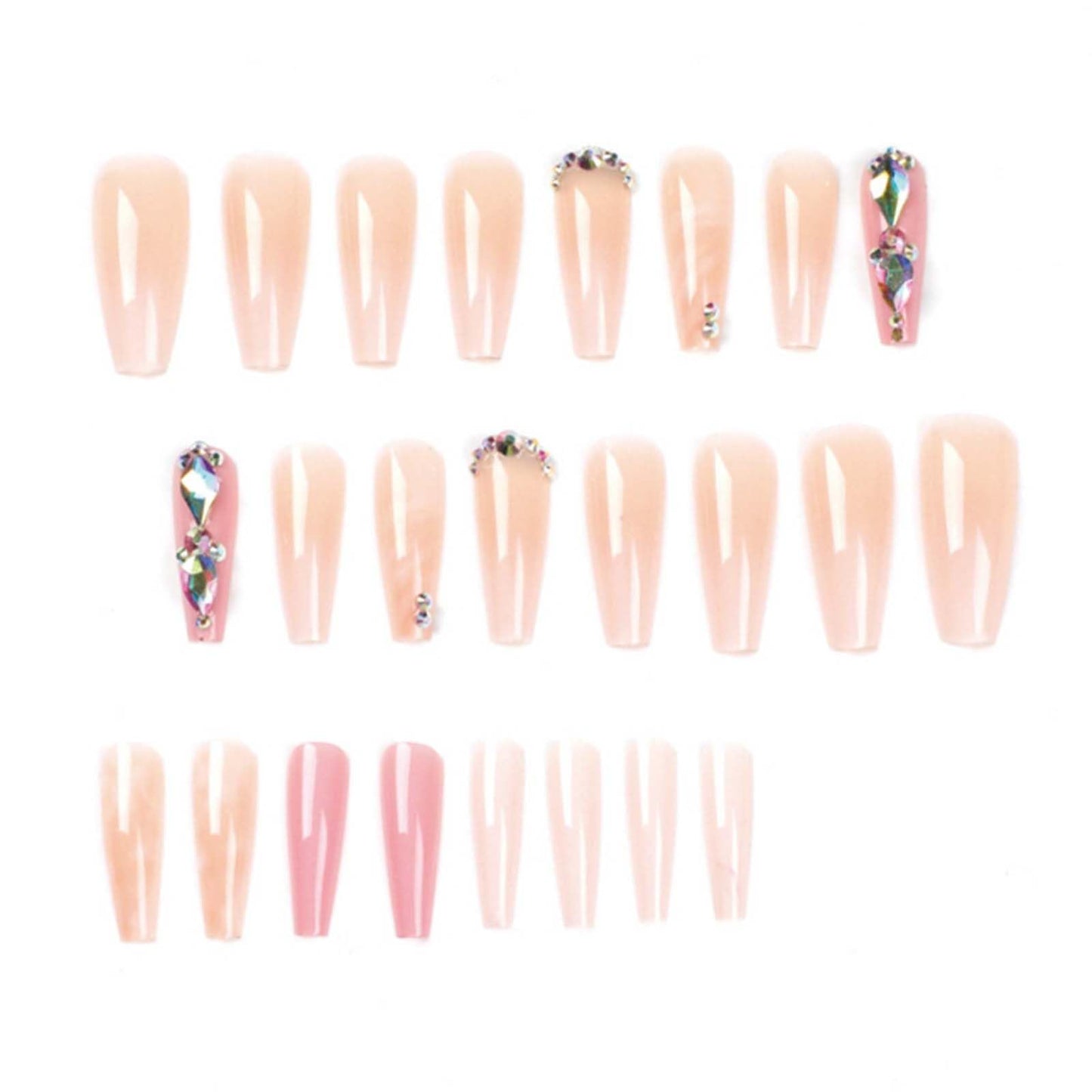 YoYoee Long Coffin False Nails Full Cover Nails Tips Marble Nails Nude Press on Nails Gradient Fake Nails for Women and Girls 24PCS
