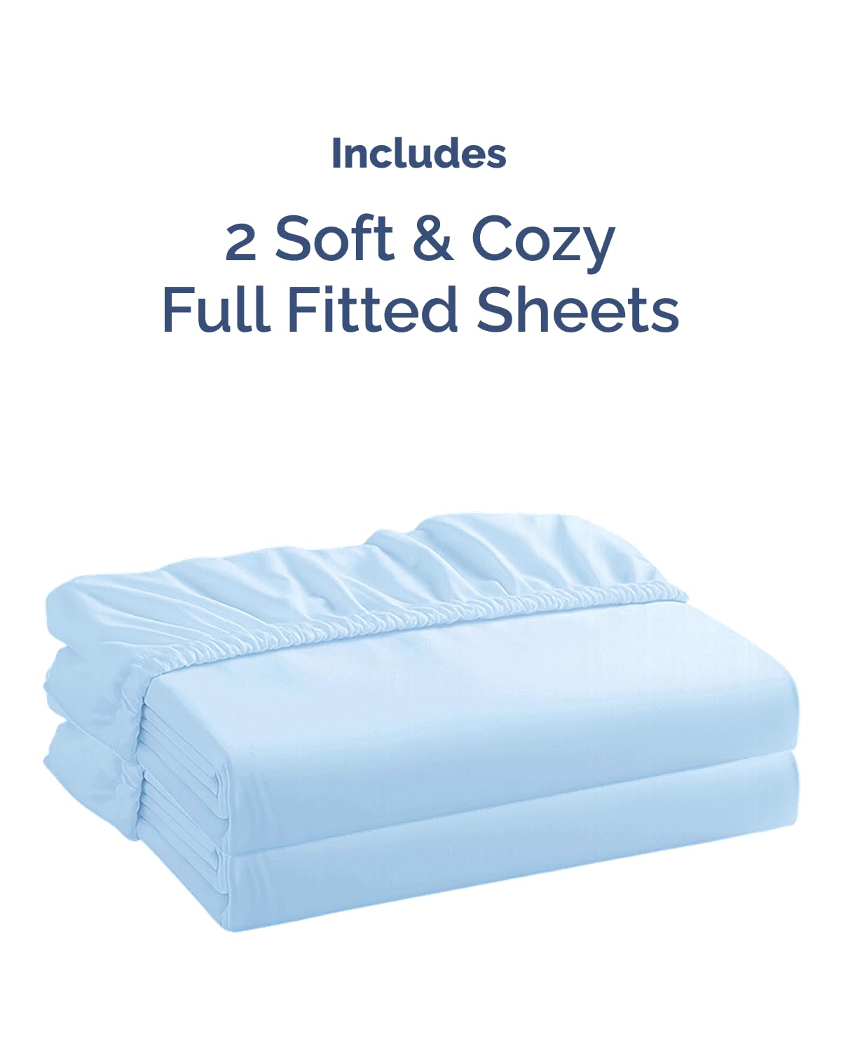 Full Size Fitted Bed Sheet - Pack of 2 Single Fitted Bottom Sheet Only - Fits Mattress Up To 16" Deep Pockets - Extra Soft, Cozy, Breathable & Cooling - Hotel Quality, Fade & Wrinkle Free - Light Blue