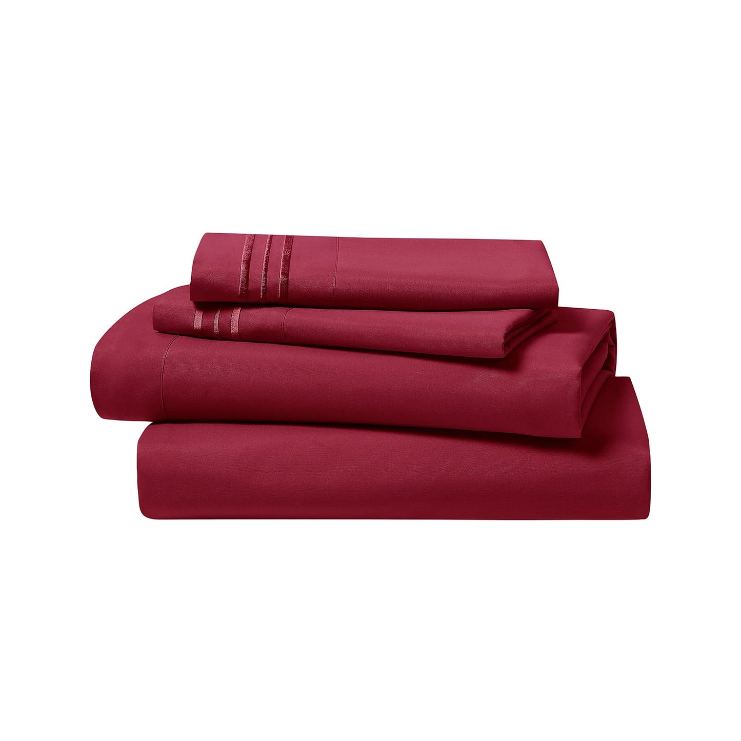 Clara Clark 1800 Premier Series 4pc Bed Sheet Set - King, Burgundy Red