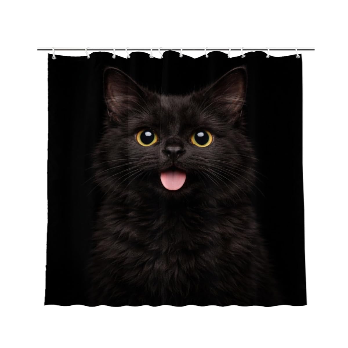 LFINKARTGOGO Black Cat Shower Curtain 72x72 Inch with 12 Hooks Funny Farm Animal Bathroom Decor Black Background Waterproof Washable Polyester Bath Curtain