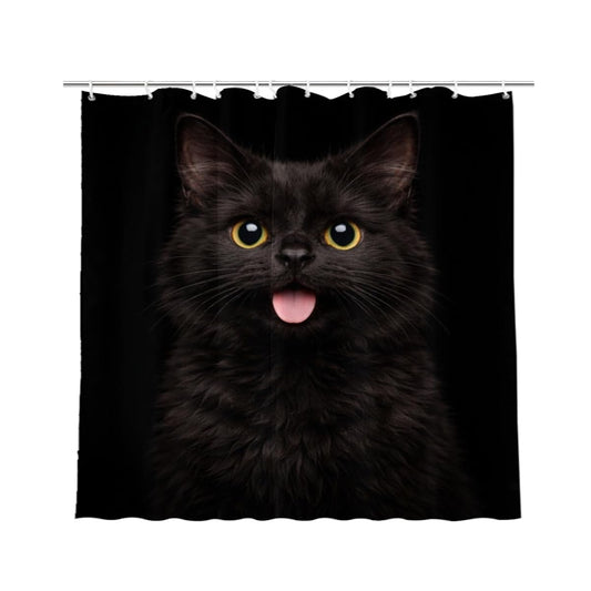 LFINKARTGOGO Black Cat Shower Curtain 72x72 Inch with 12 Hooks Funny Farm Animal Bathroom Decor Black Background Waterproof Washable Polyester Bath Curtain