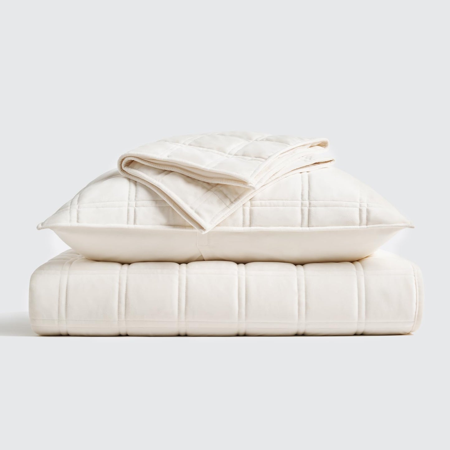 EVERGRACE 3 Pieces Luxurious Velvet Quilt King Size, Ultra Soft Bedspread Coverlet Set, Double Box Stitch Lightweight Velvet Comforter for All Season with 2 Shams, Cream White, 108"x96"