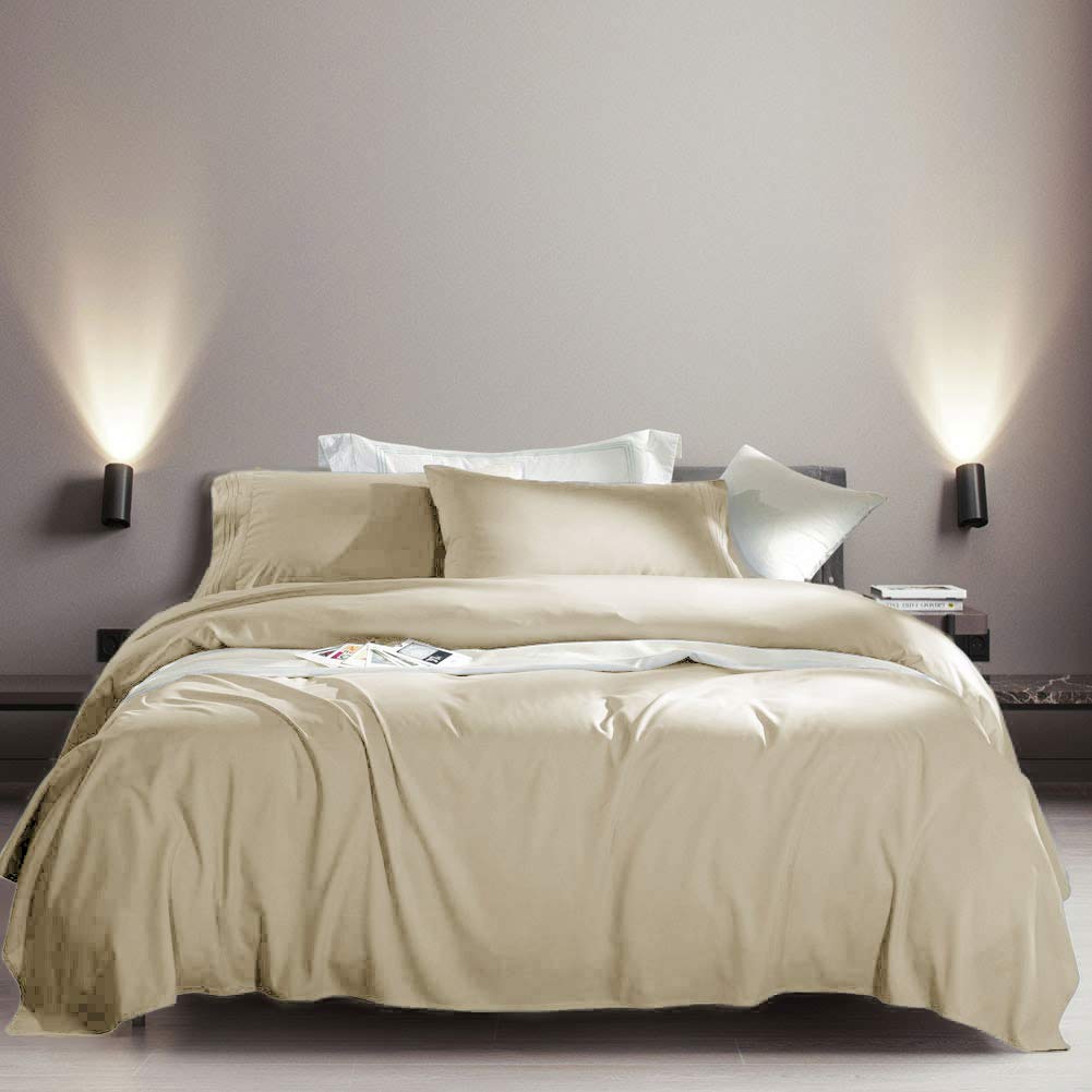 SONORO KATE Bed Sheet Set Super Soft Microfiber 1800 Series Luxury Egyptian Sheets Fit 18-24 Inch Deep Pocket Mattress Wrinkle-6 Piece (Beige, Queen)