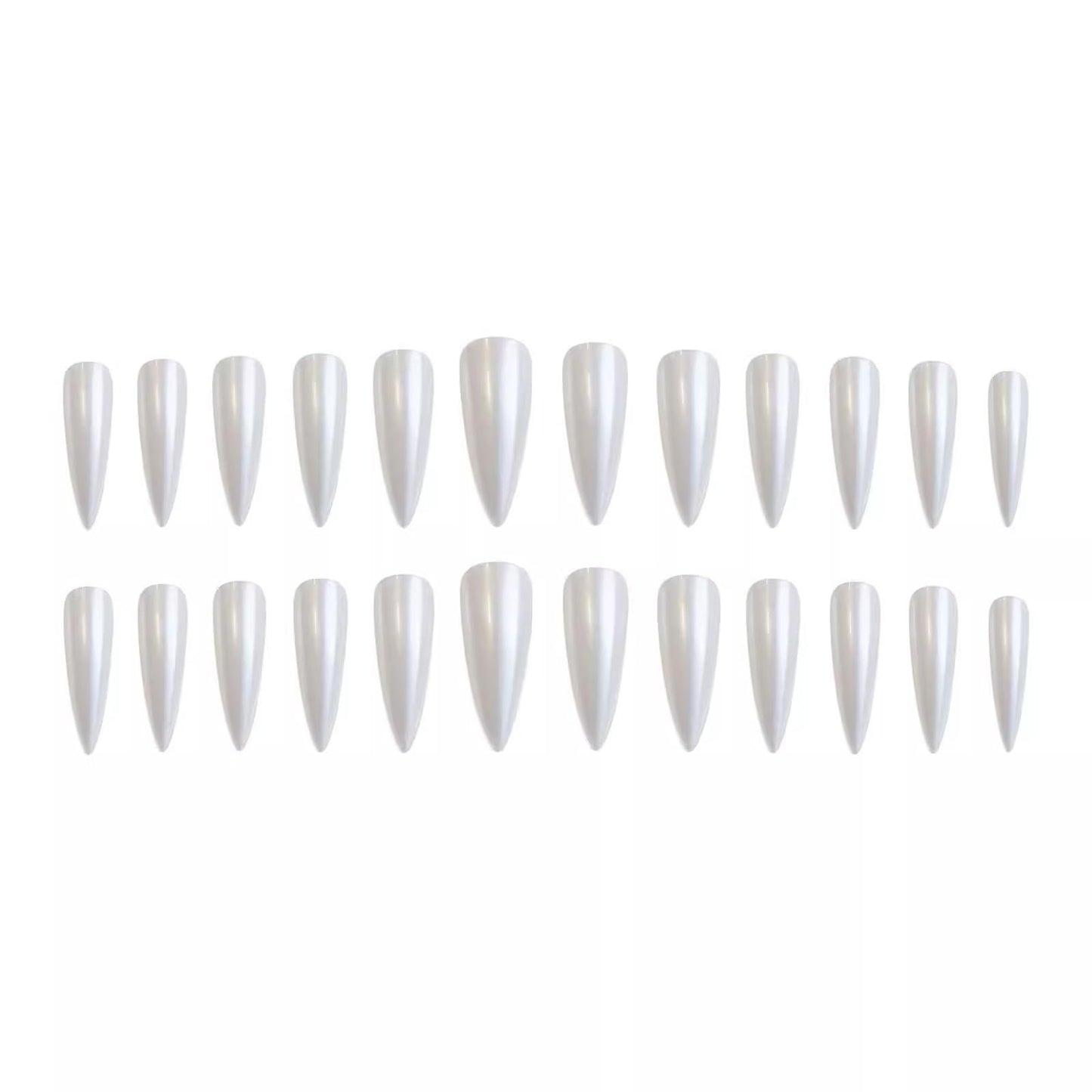 SINHOT Stiletto Press on Nails - Long Fake Nails, Glossy Finish, Pearlescent & White Natural, DIY Artificial False Nail Art - 24 Pcs Nail Kit with Glue