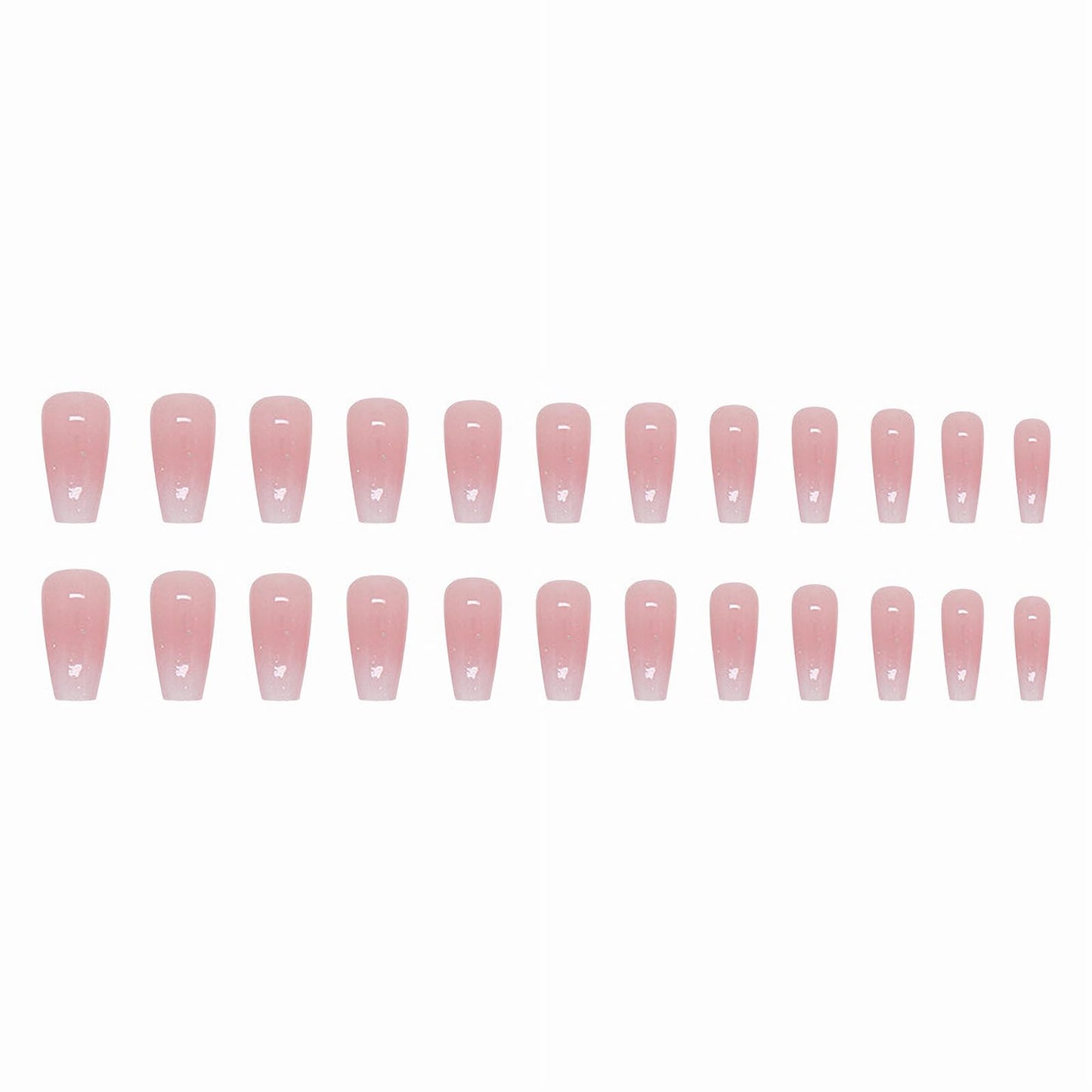 MISUD Press on Nails - Long Coffin Fake Nails with Pink White Ombre, Acrylic Bling Glitter Design 24 pcs