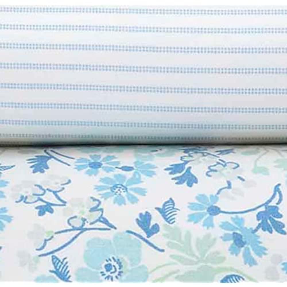 Laura Ashley - King Sheets, Cotton Percale 6-Piece Bedding Set, Crisp & Cool Home Decor (Jaynie Pastel Blue, King)