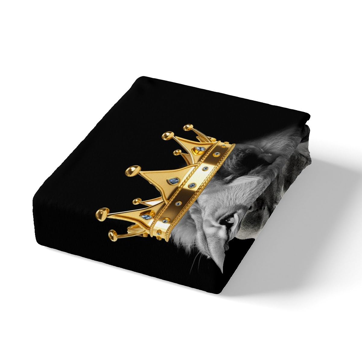 Wild Lion Couple Fitted Sheet Set Full Size 4pcs,Gold King and Queen Crown,Bedding Sets(1 Fitted, 1 Flat, 2 Pillowcases) Tropical African Animal Luxury Deep Pocket Bed Sheets, Modern