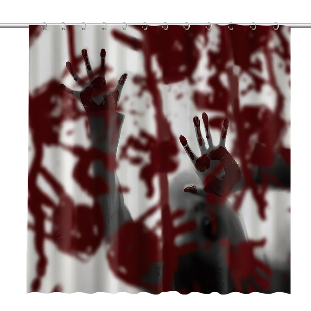 Halloween Scary Hands Shower Curtain, Horror Themed Bathroom Decor, Gothic Bath Curtain with 12 Hooks, 71 x 71 Inch