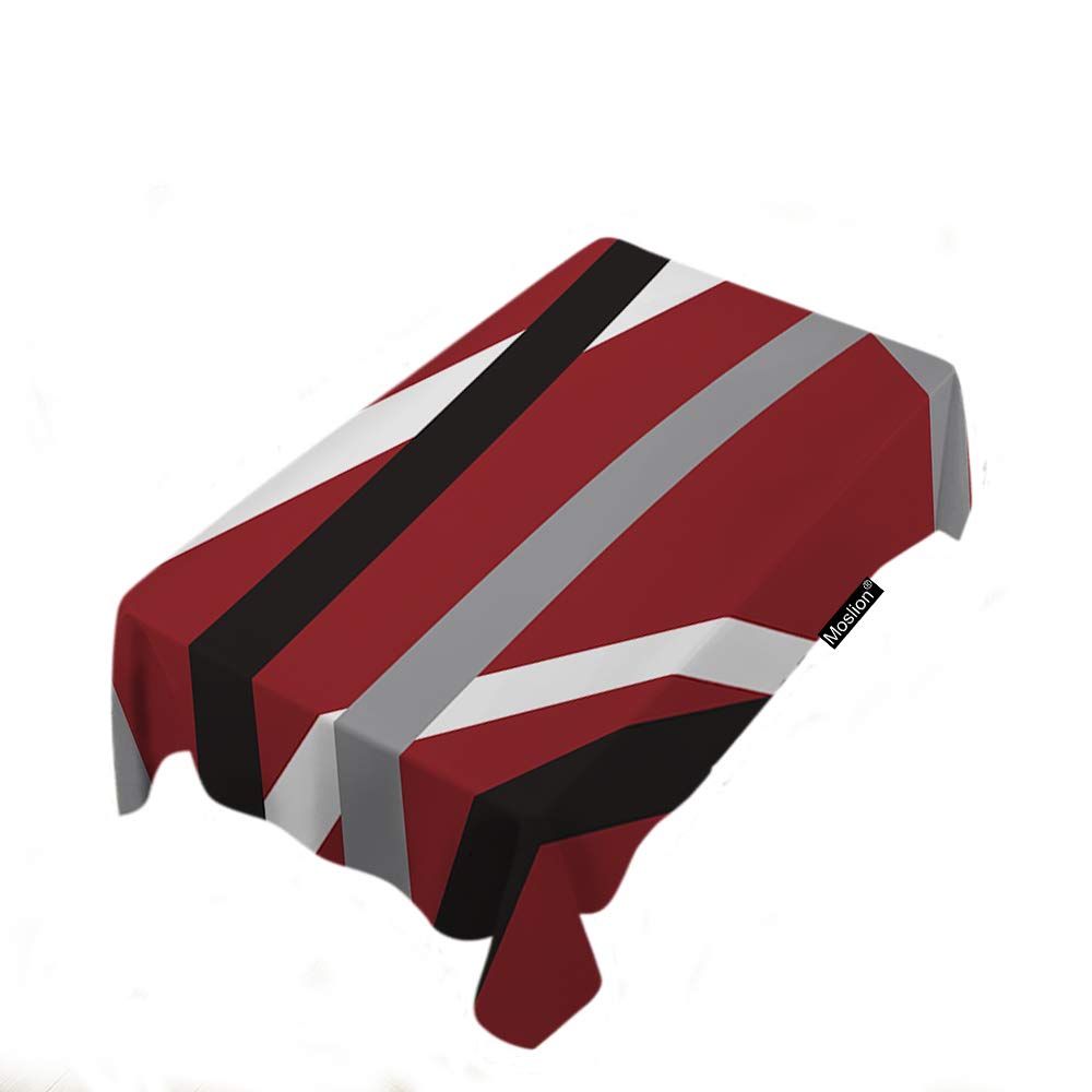 Moslion Modern Abstract Tablecloth - Geometric Pattern Stripes in Red, Black, White & Grey - Acrylic Bold Rectangle Picnic & BBQ Table Cloth - Polyester, 52x70 Inch