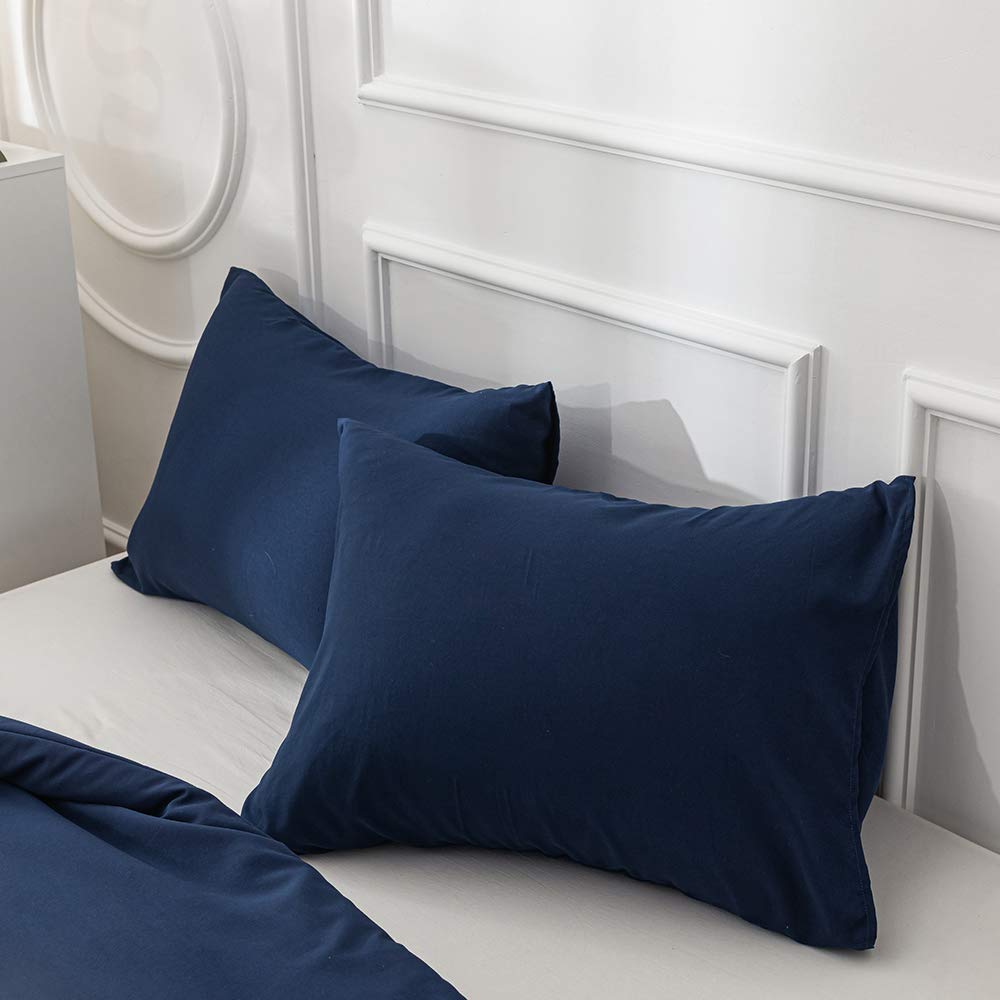 KAREVER Navy Blue Comforter Queen Bedding Set Women Soft Dark Navy Bedding Comforter Set Men Breathable Durable Bed Set
