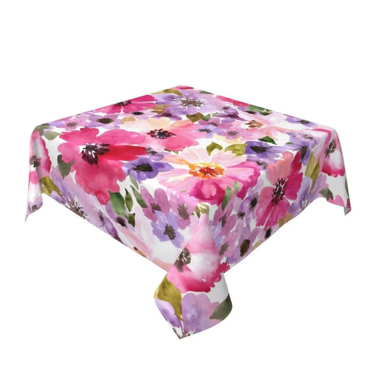 Sunshineyan Spring Floral Tablecloth 60x60 Inch Square, Spring Summer Watercolor Flower Tablecloths Stain Resistance Polyester Floral Table Cloth for Parties Kitchen Dining Indoor Outdoor