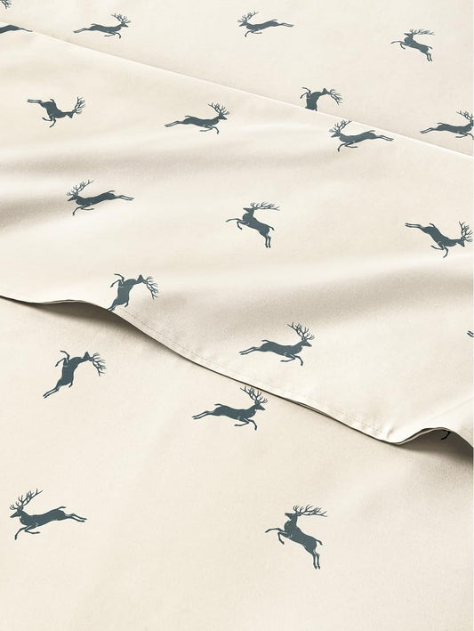 King Christmas Reindeer Sheet Set - Holiday Xmas Pattern Bedding Set - Deep Pockets - Snug Fit - 4 Piece - Wrinkle Free & Easy Care - Comfy Festive Winter - Holiday Sheets for Women, Men, Kids & Teens