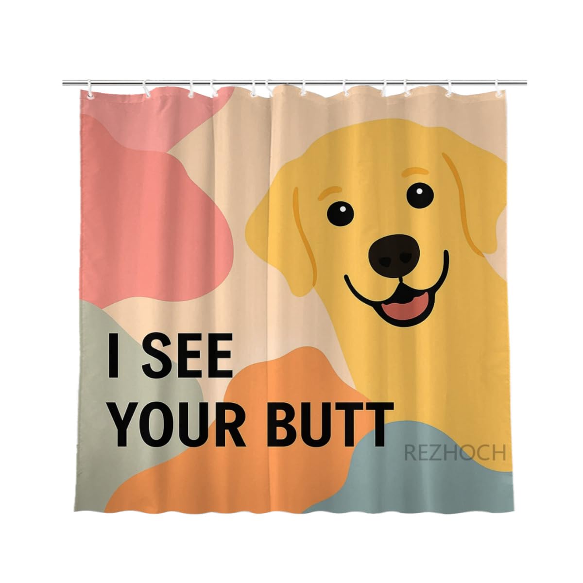 REZHOCH Golden Retriever Shower Curtain Durable Waterproof Fabric Bathtub Sets Funny Cute Animal Home Bathroom Decor Decoration All Season I See Your Butt 72x72inch with Hooks