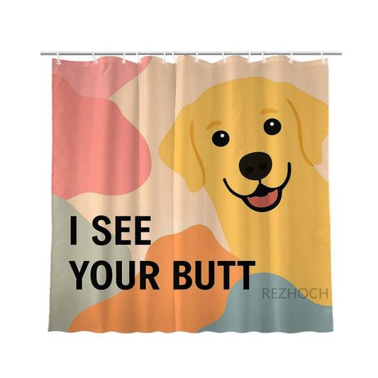 REZHOCH Golden Retriever Shower Curtain Durable Waterproof Fabric Bathtub Sets Funny Cute Animal Home Bathroom Decor Decoration All Season I See Your Butt 72x72inch with Hooks