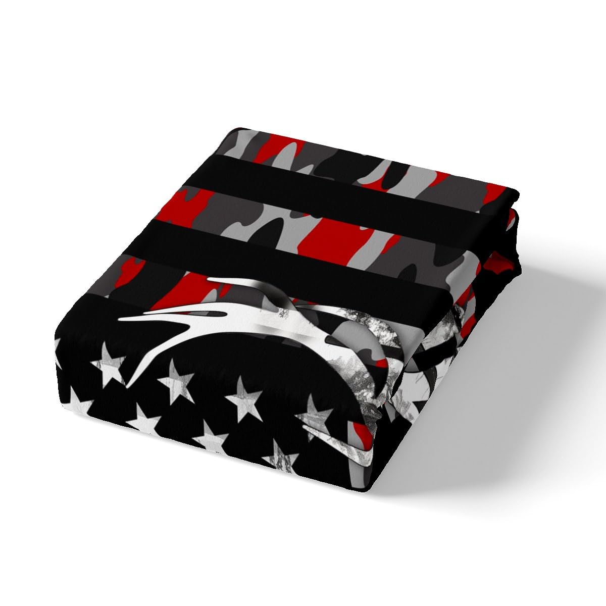 Camo American Flag Fitted Sheet Set Full Size 4 Pcs, Red Black Camo USA Flag Bedding Set(1 Fitted,1 Flat,2 Pillowcases), Deer Antlers and Trees Luxury Deep Pocket Bed Sheets for Girls Teen