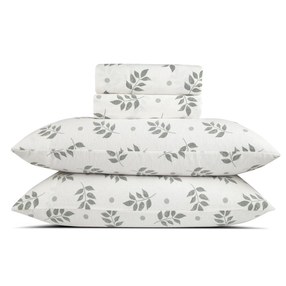 Flannel Sheets Queen Size Rich Cotton -High GSM Flannel Bed Sheet Deep Pockets - Warm & Cozy Flannel Sheet Set for All Seasons (Washy Leaf)