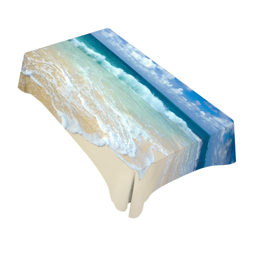 TKS MITLAN Ocean Beach Tablecloth Decor Clouds Coast Sky Wave Sunny Scenic Table Cloth Dining Room Kitchen Table Cover 60" X 84" Oblong/Rectangle