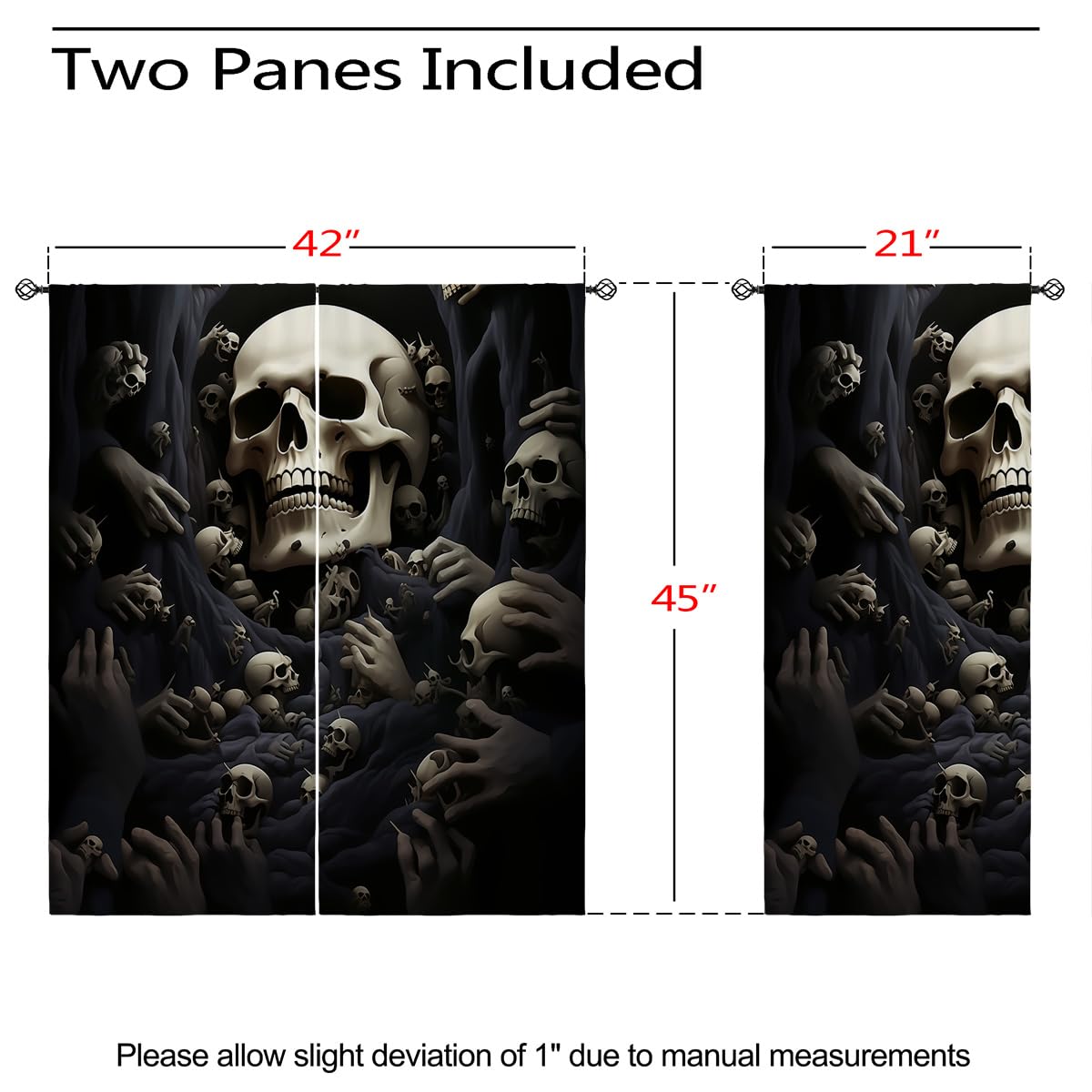 ONINUO Gothic Skull Blackout Curtains for Girls Boy Home Decor, Day of The Dead Scary Spooky Halloween Grommet Thermal Insulated Drapes Darkening Window Curtain for Bedroom Living Room, 42 x 45 Inch