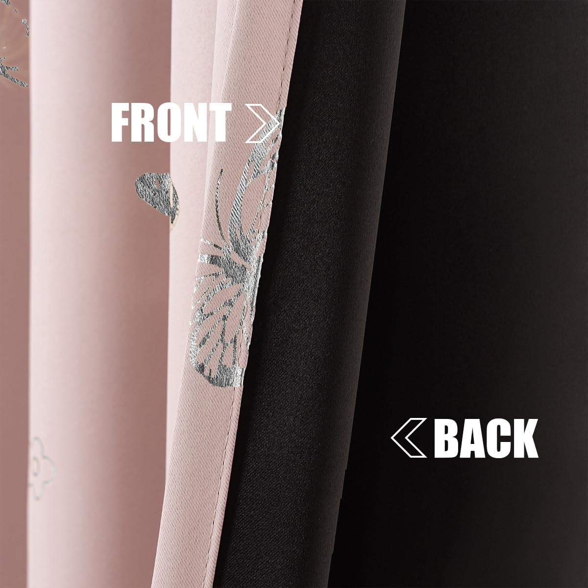 Jubilantex Pink Metallic Silver Butterfly Blackout Curtains 54" Long for Small Window Girls Bedroom Nursery Window Curtains,Grommet Top 2 Panels