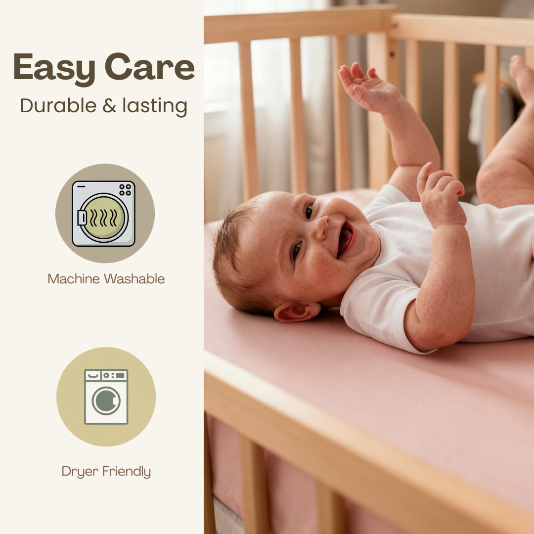 ABBYBABIES Bamboo Crib Sheets 2 Pack Waterproof Mattress Protector Set for Baby Crib, Soft Fitted Mattress Topper Alternative for Standard Crib and Toddler Bed 52x28x9in (Girl: Pink, Purple)