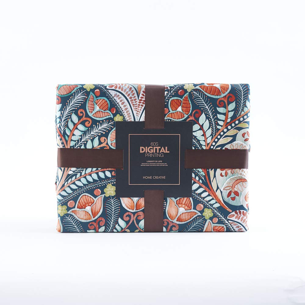 VM VOUGEMARKET Boho Duvet Cover Queen,Paisley Flower Printed Long Staple Cotton Duvet Cover with 2 Pillowcases,Retro Damask Medallion Bedding Set-3 Pieces 90"x90"