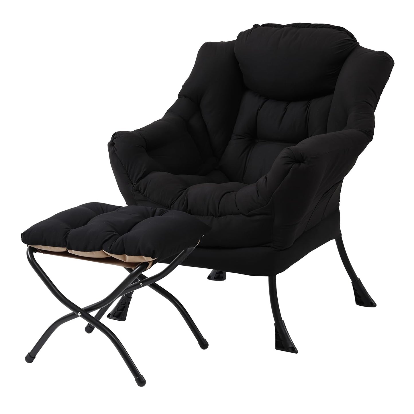 LITA Lazy Chair with Ottoman, Modern Accent Leisure Upholstered Sofa Chair, Contemporary Lounge Reading Chairs with Armrests and a Side Pocket for Living Room, Bedroom & Small Space, Black